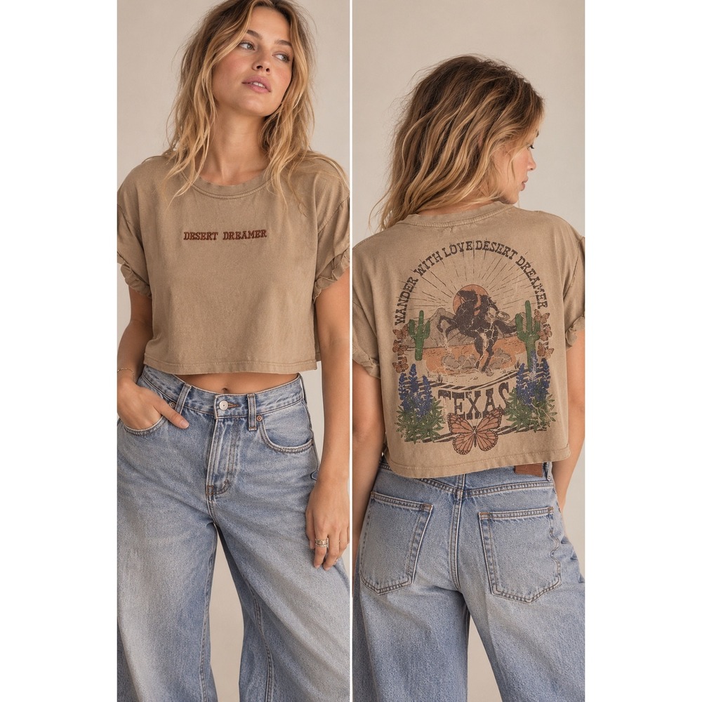 Love & Lazy Days Desert Dreamer Texas Graphic Crop Tee sz Large